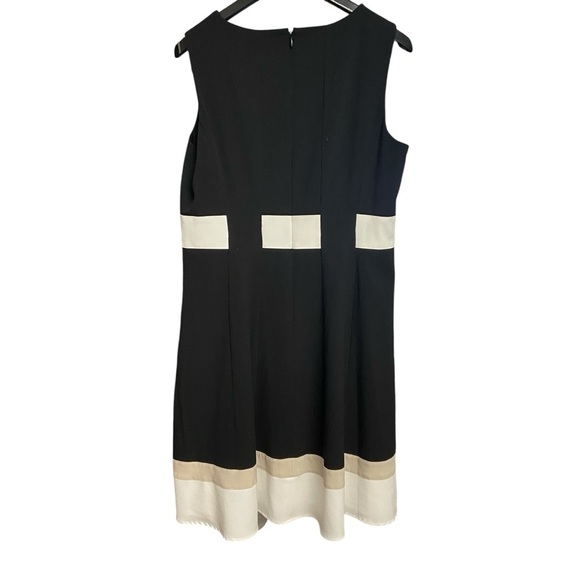 Calvin Klein Fit & Flare Colorblock Sleeveless Dress Size 12 Black White Tan - Picture 4 of 10